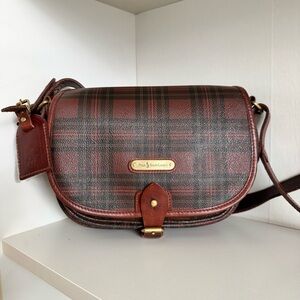 Vintage Polo Ralph Lauren Tartan plaid coated canvas & leather crossbody Bag